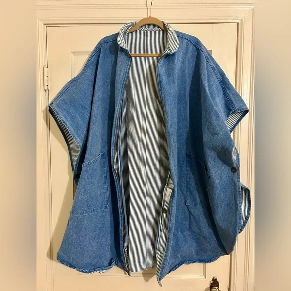 Vintage 1980’s Denim OSFA Zippered Poncho made in USA - Picture 4 of 12